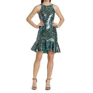 CDGNY by CD Greene Sequined Butterfly Mini Dress Size 4 Green $2250 #2J416